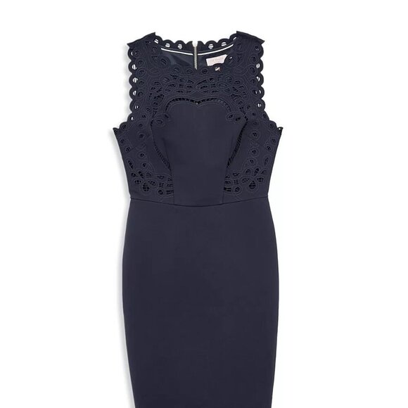 TED BAKER "VERITA' CUTOUT YOKE SHEATH NAVY DRESS - Picture 4 of 4